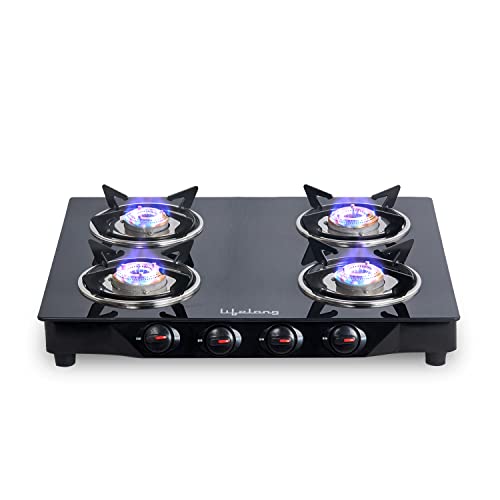 Lifelong Glass Top Gas Stove, 4 Burner Gas Stove, Black (ISI...